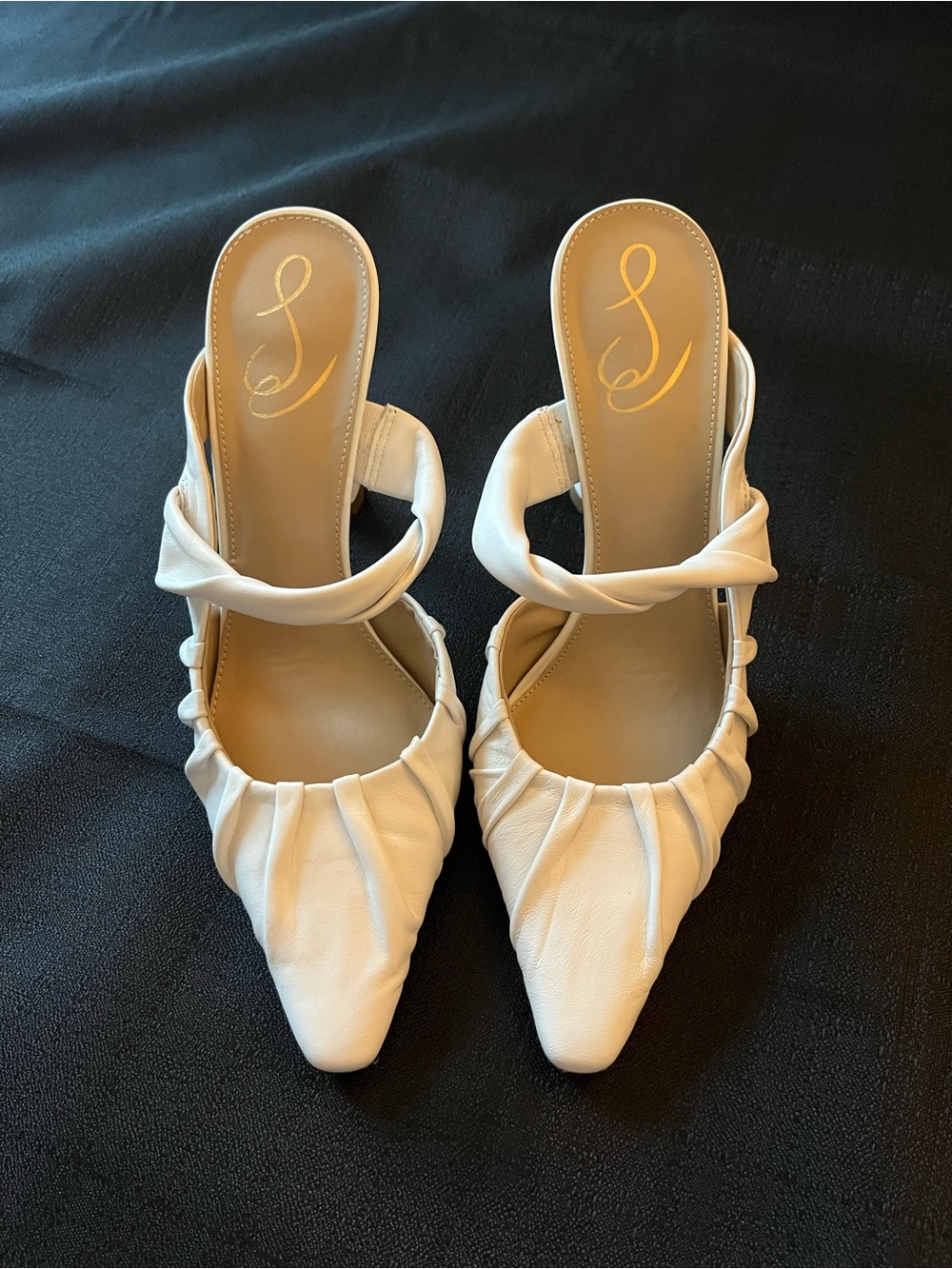 🌺 Sam Edelman Tillary White Leatger Pointed-Toe Twisted-Strap Mules
